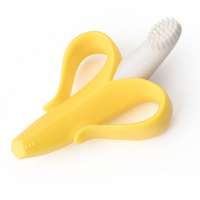 BPA Free Soft Silicone Funny Yellow Banana Toothbrush Fruit Tooth Brush Training Teether for Infant Baby Toddler